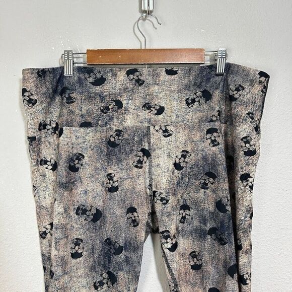 Fused Hawaii Skull Print Leggings 3X Black Burn Out Dye High Rise Pull On - Picture 3 of 5